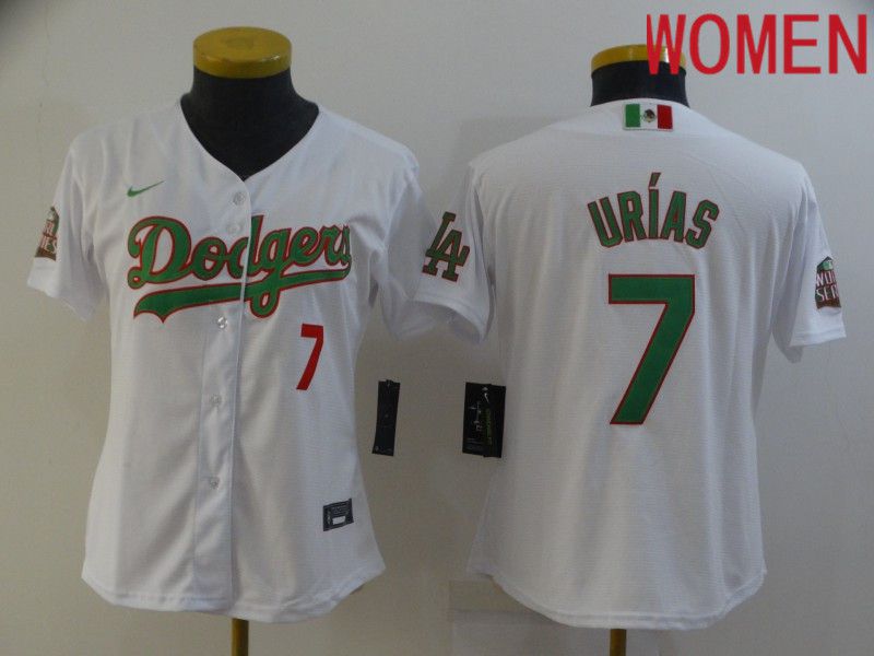Women Los Angeles Dodgers #7 Urias White Game Nike MLB Jerseys->women mlb jersey->Women Jersey